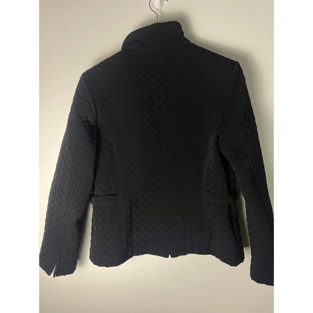 Gallery Quilted Jacket Wm M Black Full Zip Mock Neck Lightweight Coat Minimal